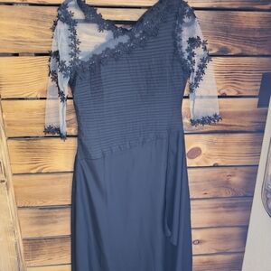 Black Ribbed Asymmetrical Maxi Dress